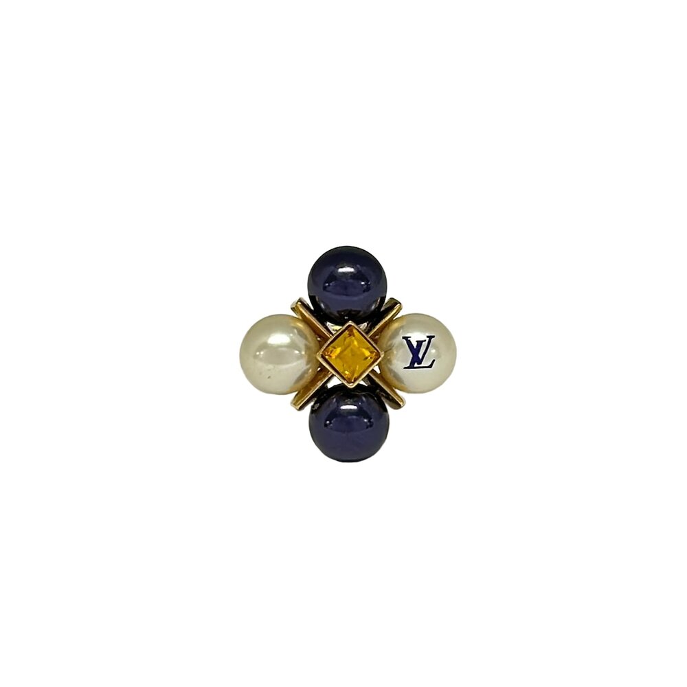 Louis Vuitton Berg Climb Arrival Ring M67018 Faux Pearl Hardware Rhinestones